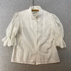 Vintage Pitchfork Brand Medium Squaredancing Blouse White Lace Sleeves Button up